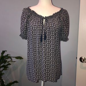 Navy & White Geometric Pattern Joie Peasant Top